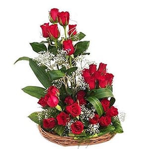 Hand Basket of 25 Red Roses